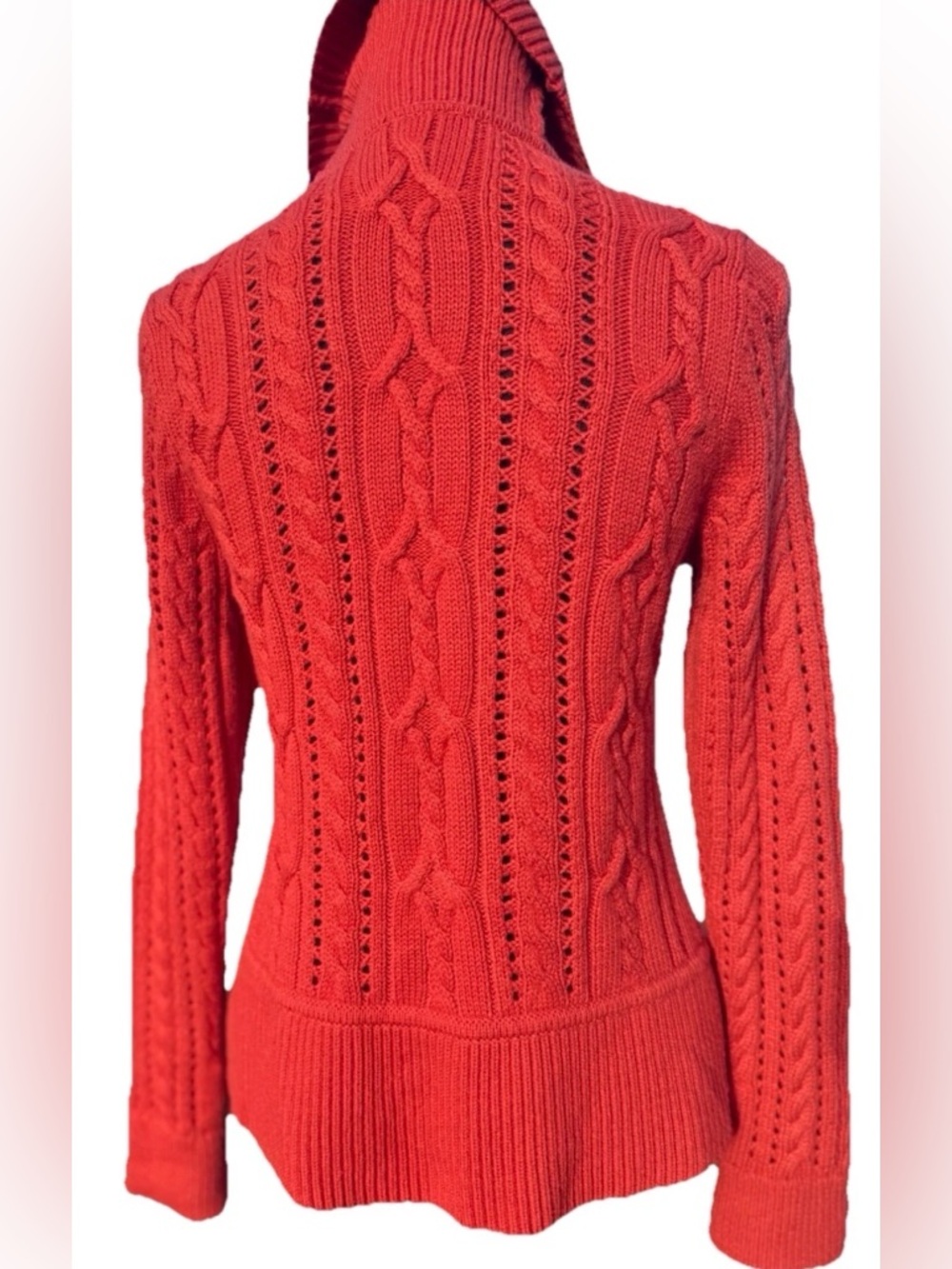 Talbots Rustic Orange Cable Knit Cardigan Buckle Shawl Collar Small - Picture 7 of 14